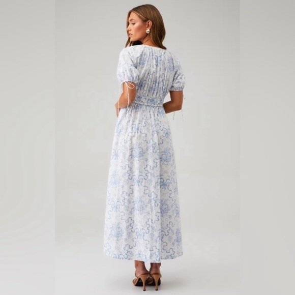 LoveShackFancy Mastey Dress Blue Floral Ruffle Maxi L Feminine Romantic Coastal - Picture 8 of 16